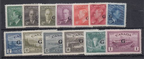 STAMPS CANADA Officials, 1950 George VI complete set of 13 overprinted 'G', fine U/M, SG O178-90.