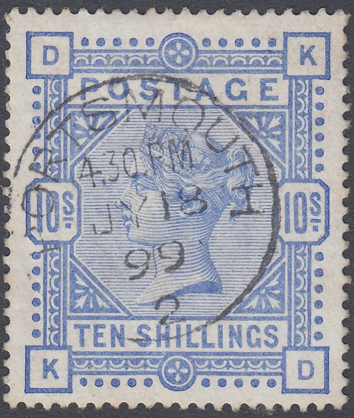 STAMPS GREAT BRITAIN 1883 10/- ultramarine (KD) fine used example, light ironed crease,