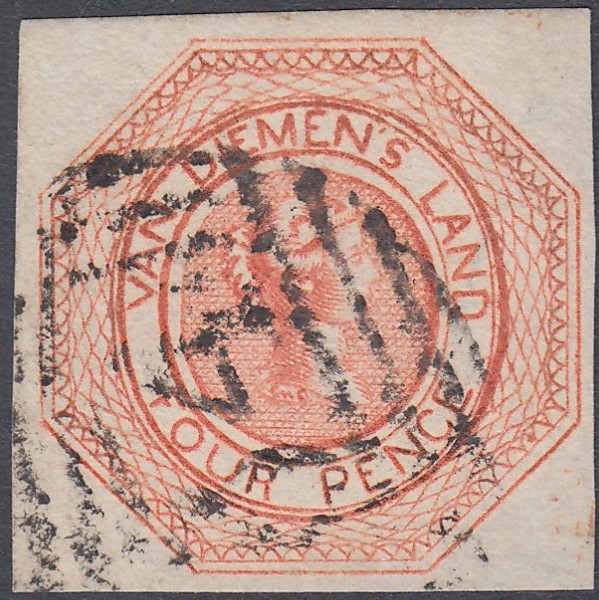 STAMPS TASMANIA 1853 4d Dull Orange plate 11 Pos 15.