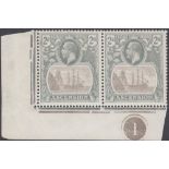 STAMPS ASCENSION 1924 GV Badge, 2d grey-black & grey in corner marginal Plate 1 pair,