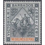 STAMPS BARBADOS 1897 Jubilee, 2/6d blue-black & orange, fine M/M, SG 124.