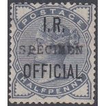 STAMPS GREAT BRITAIN 1884 1/2d Slate Blue IR Official SPECIMEN,