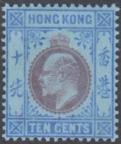STAMPS HONG KONG 1903 EDVII 10c purple & blue/blue, wmk Crown CA, lightly M/M, SG 67.