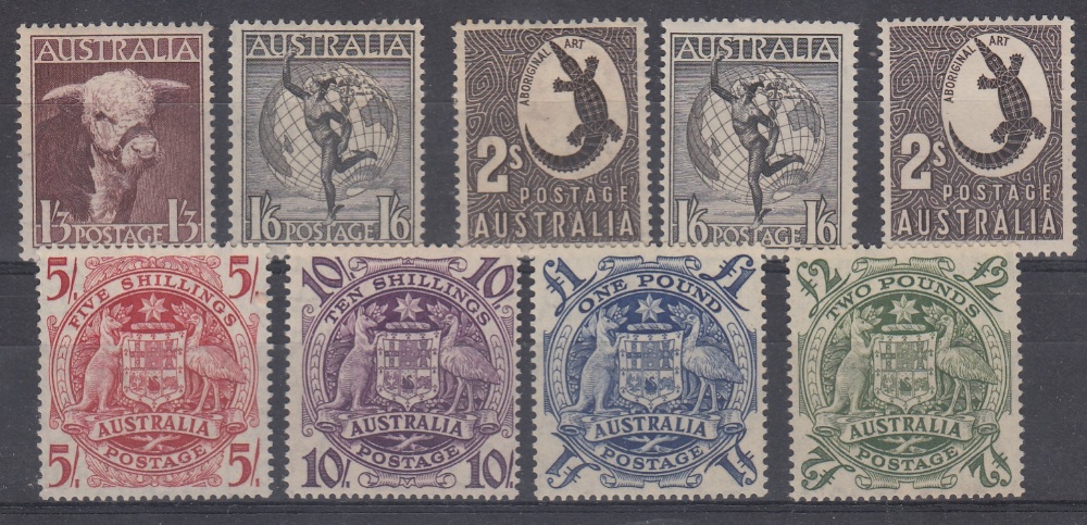 STAMPS AUSRALIA 1948-56 mounted mint set to £2 plus additional 1/6 and 2/- (no wmk) cat £162