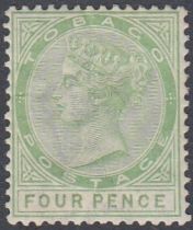 STAMPS TOBAGO, 1882-84 QV 4d yellow-green, fine mint, SG 18.