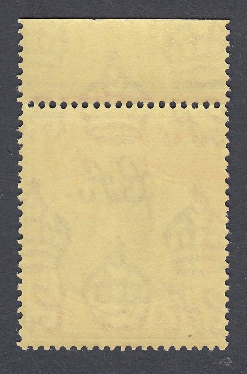 STAMPS BERMUDA 1938 GVI 5/- green & scarlet/yellow, perf 13, chalk-surface, fine U/M top marginal, - Image 2 of 2