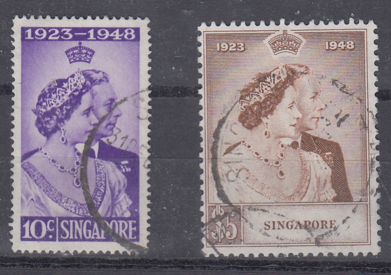 STAMPS SINGAPORE 1948 Silver Wedding used set SG 31-2