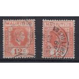 STAMPS MAURITIUS 1942 12c Salmon fine used showing "short I in Mauritius" (not listed)