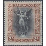 STAMPS BARBADOS 1920 Victory, 2/- blue & brown lightly M/M, SG 210.