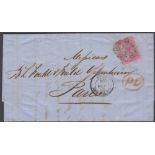 STAMPS GREAT BRITAIN 1855 wrapper from London to Paris with 4d Carmine SG 62