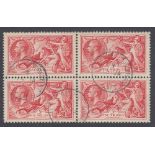 STAMPS GREAT BRITAIN 1934 5/- fine used block of four with 1995 RPS Certificate (noted as folded