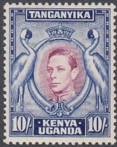 STAMPS KENYA 1938 GVI 10/- purple & blue, perf 13.25, lightly M/M, SG 149.
