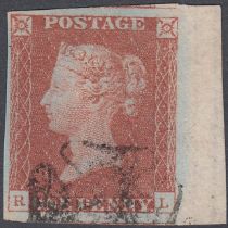 STAMPS GREAT BRITAIN 1841 1d Red Brown plate 38 (RL), superb used example, huge right margin.