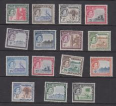 STAMPS GAMBIA 1953-59 QEII definitive U/M set of 15 values, SG 171-85.
