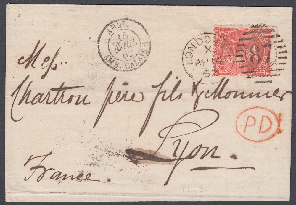 STAMPS GREAT BRITAIN 1862 4d Bright Red on part entire, great colour, scarce.