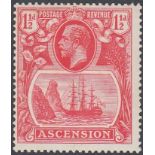 STAMPS ASCENSION 1924 GV Badge, 1 1/2d rose-red with 'Torn Flag' variety, lightly M/M, SG 12b.