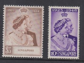STAMPS SINGAPORE 1948 Royal Silver Wedding mounted mint set SG 31-32