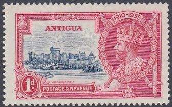 STAMPS ANTIGUA 1935 Silver Jubilee 1d with 'Diagonal line by Turret' variety, lightly M/M, SG 91f.