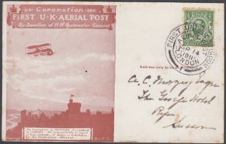 POSTAL HISTORY AIRMAIL 1911 Aerial Post card in red brown, with 1/2d Green GV,