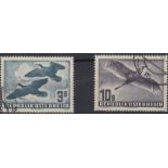 STAMPS AUSTRIA 1950 Birds 3/- and 10/- fine used cat £235