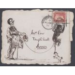 POSTAL HISTORY GREAT BRITAIN 1877 Hand Illustrated envelope FRONT with Penny Red and picture of a