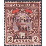 STAMPS BRITISH EAST AFRICA, 1897 2a red-brown Zanzibar issue optd, fine M/M, SG 82.