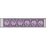 STAMPS GREAT BRITAIN 1958 Crowns 3d deep lilac in unmounted mint strip of six,