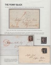 STAMPS GREAT BRITAIN - PENNY BLACKS - Album page with three entire's (two with 1d black's) and a