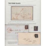 STAMPS GREAT BRITAIN - PENNY BLACKS - Album page with three entire's (two with 1d black's) and a