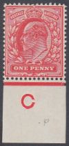 STAMPS GREAT BRITAIN 1902 1d Scarlet lightly mounted mint control C single with variety "dot left