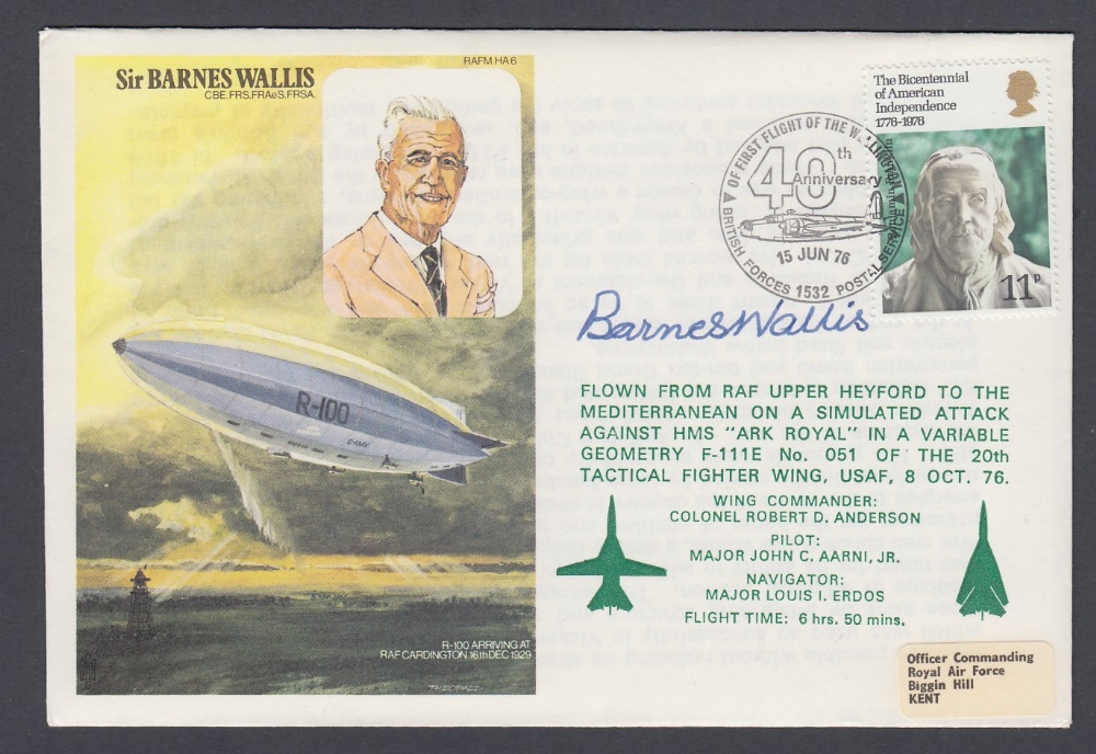 AUTOGRAPHS BARNES WALLIS signed on 1976 RAF cover depicting the R 100 Airship and a picture of him,