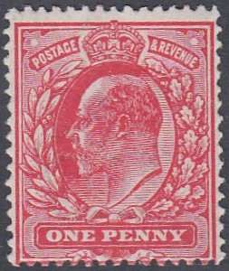 STAMPS GREAT BRITAIN 1911 1d Deep Carmine, UNLISTED shade,