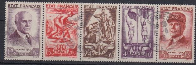 STAMPS FRANCE 1943 National Relief Fund strip of five,