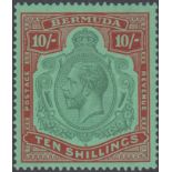 STAMPS BERMUDA 1924 GV 10/- green & red/deep emerald, wmk Script, fresh U/M, SG 92g.