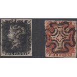 STAMPS GREAT BRITAIN PENNY BLACK Plate 8 lettered (NH) four margin Penny Black and Penny Red with