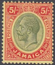 STAMPS JAMAICA 1919 5/- Green and Red/Yellow,