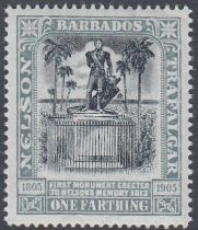 STAMPS BARBADOS 1906 Nelson, 1/4d black & grey U/M, with inverted wmk, SG 145w.