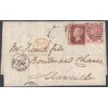 STAMPS GREAT BRITAIN 1858 1d Red and 1867 3d Rose plate 4 on wrapper.