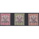 STAMPS NYASALAND 1901 wmk Crown CA, 1d, 4d & 6d (set) all overprinted 'Specimen', lightly M/M,