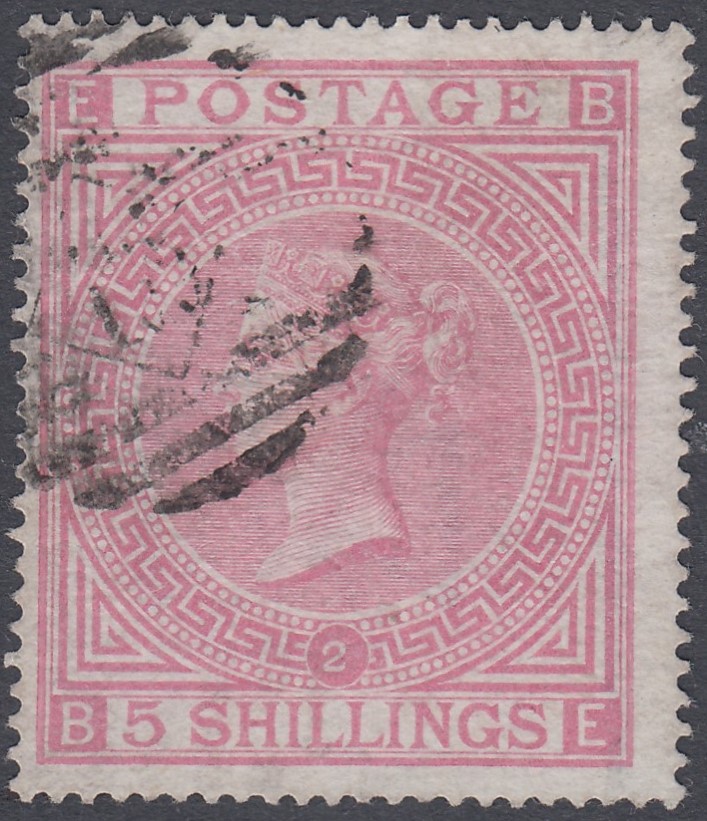 STAMPS GREAT BRITAIN 1867 5/- Rose plate 2 good to fine used SG 127