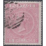 STAMPS GREAT BRITAIN 1867 5/- Rose plate 2 good to fine used SG 127