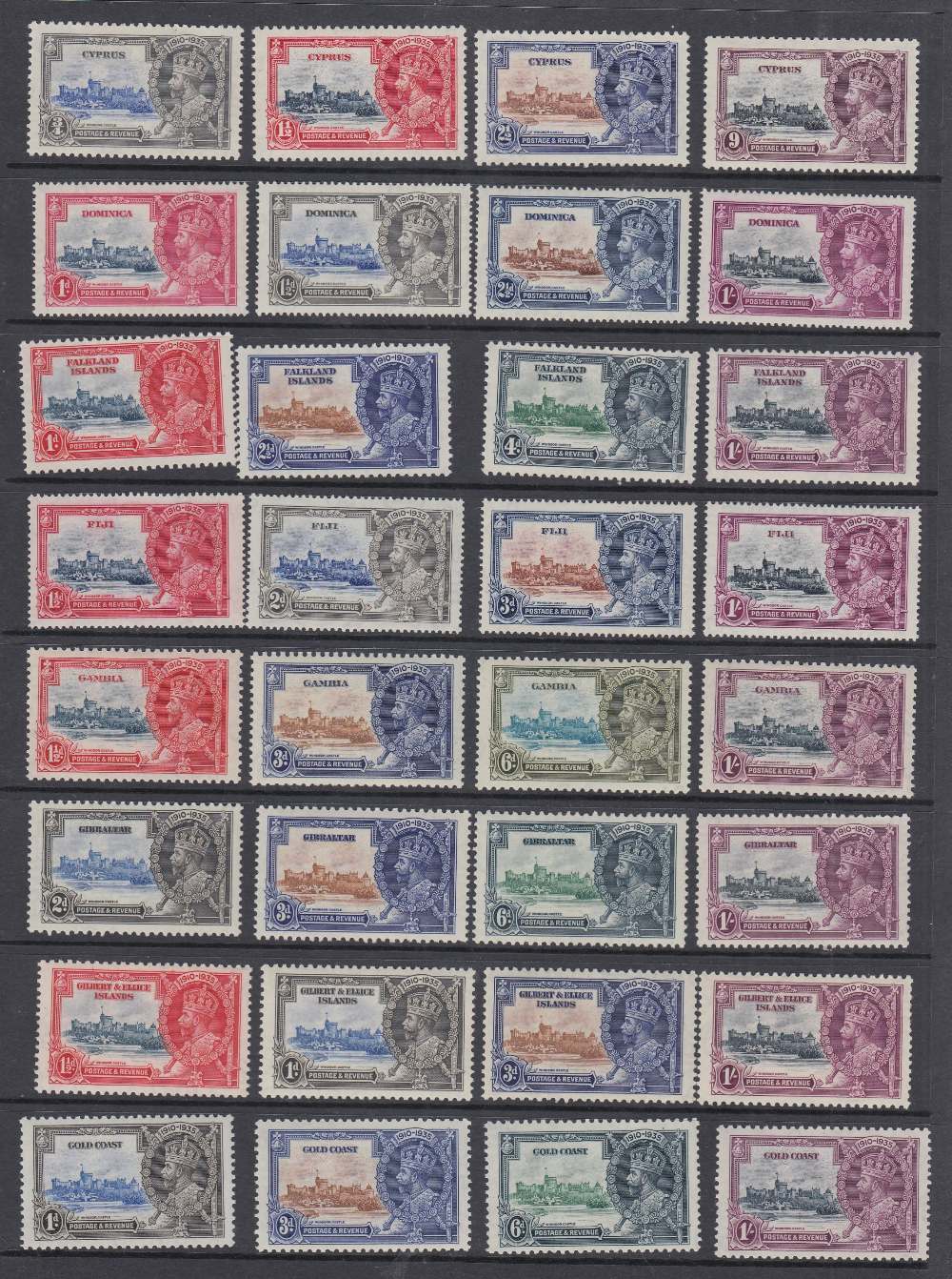 STAMPS 1935 SILVER JUBILEE, two stock pages with 14 U/M or lightly M/M sets, plus two used sets. - Image 2 of 2