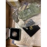 COINS Mixed box of coins and bank notes, 1951 Festival Crown, 1992 Silver Piedfort 10p,