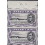 STAMPS ASCENSION 1938 GVI 1/2d black & violet, Perf 13 in upper marginal vertical pair,
