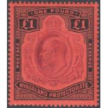 STAMPS NYASALAND 1908 EDVII £1 purple & black/red, wmk Multi CA, fine lightly M/M, SG 81.