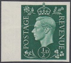 STAMPS GREAT BRITAIN 1937 1/2d green left hand marginal single imperf unmounted mint.
