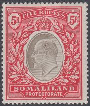 STAMPS SOMALILAND 1904 Edward VII 5r grey-black & red, wmk 'CC', lightly M/M, SG 44.