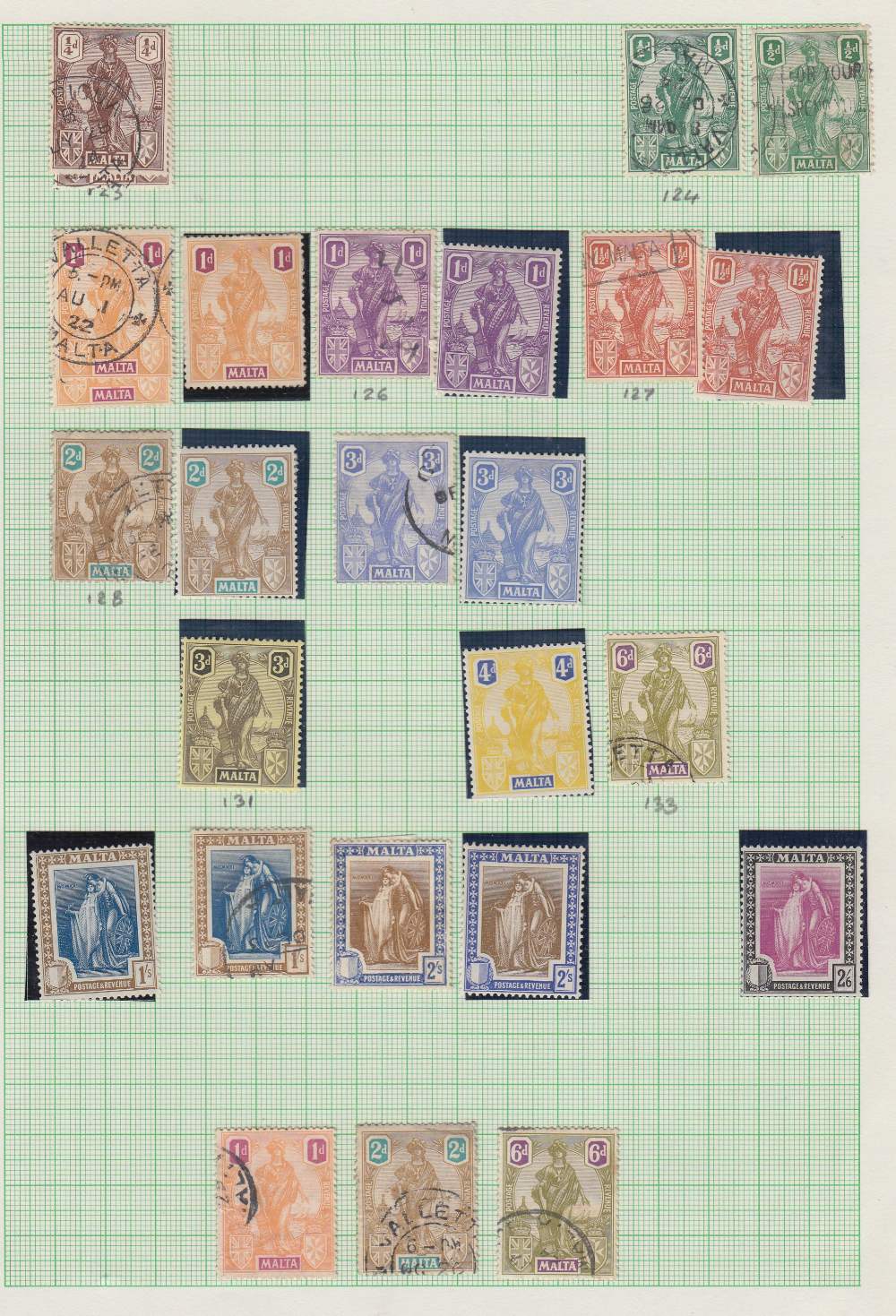 STAMSP MALTA Collection in album, also on a few stockcards.