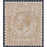 STAMPS GREAT BRITAIN 1913 1/- Very Pale Bistre Brown (unlisted), lightly mounted mint example,