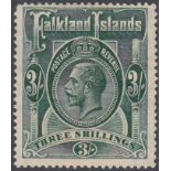 STAMPS FALKLANDS 1921 GV 3/- slate-green, wmk Script, very lightly M/M, SG 80.